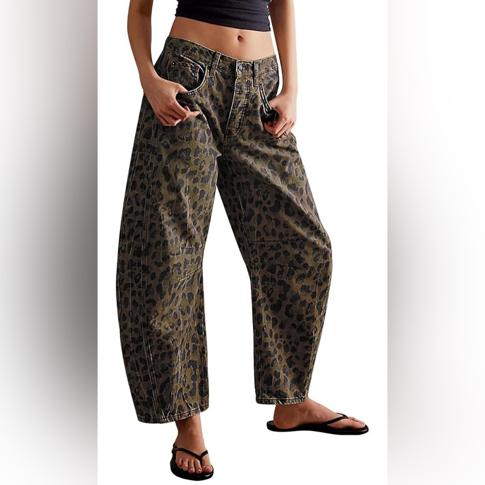 Leopard Print Barrel-Leg Pants